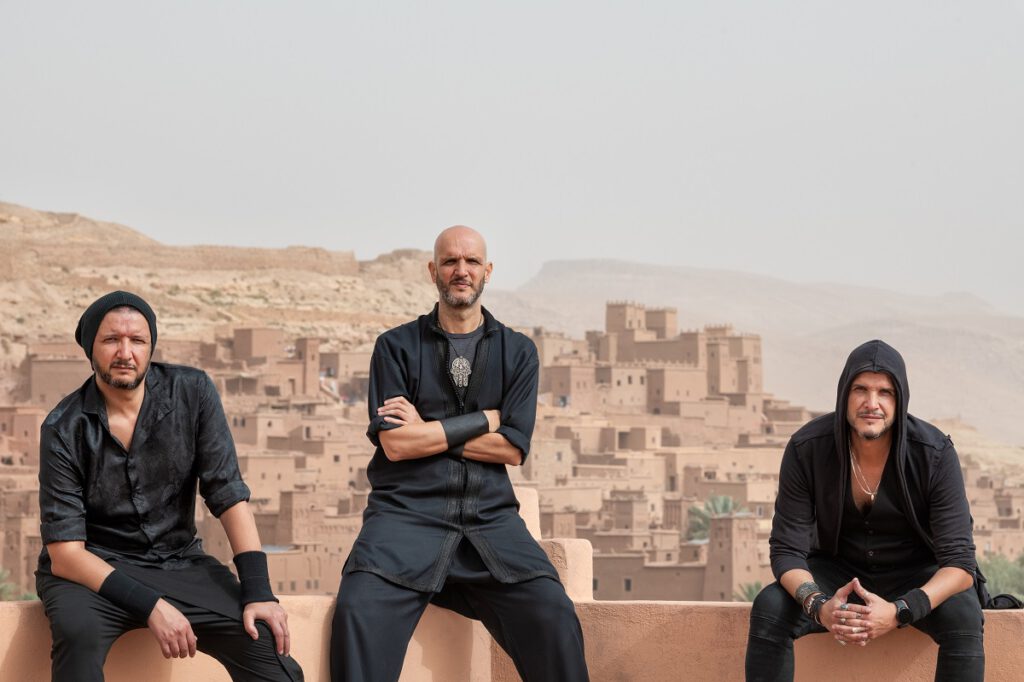 Lazywall rock band, photographed in and in ront of Kasbah's in Southern Morocco
