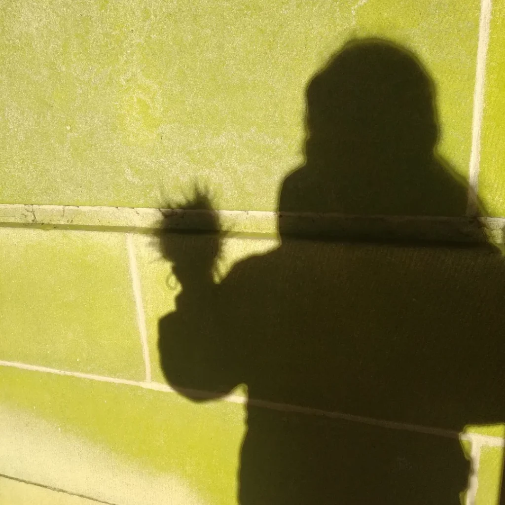 Shadow of Balthazar Klimt holding a recording device